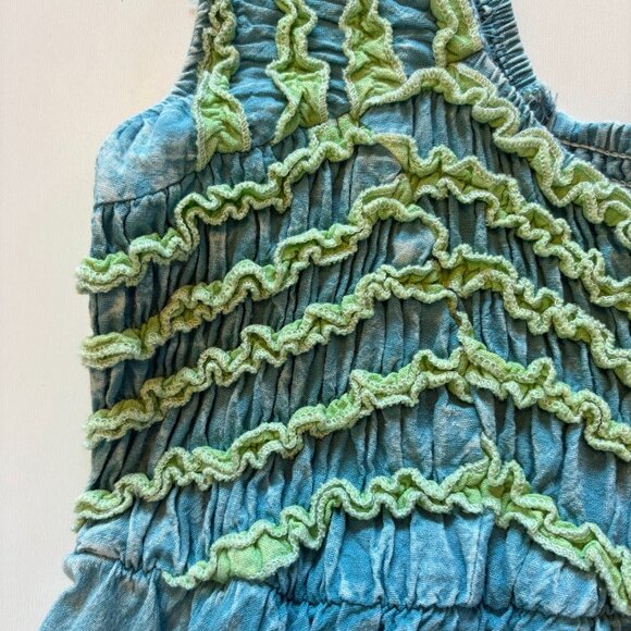 Oli and Hali Frilled Details Aqua Midi Dress Sleeveless Smocked Back Tie Pocket - Picture 7 of 14
